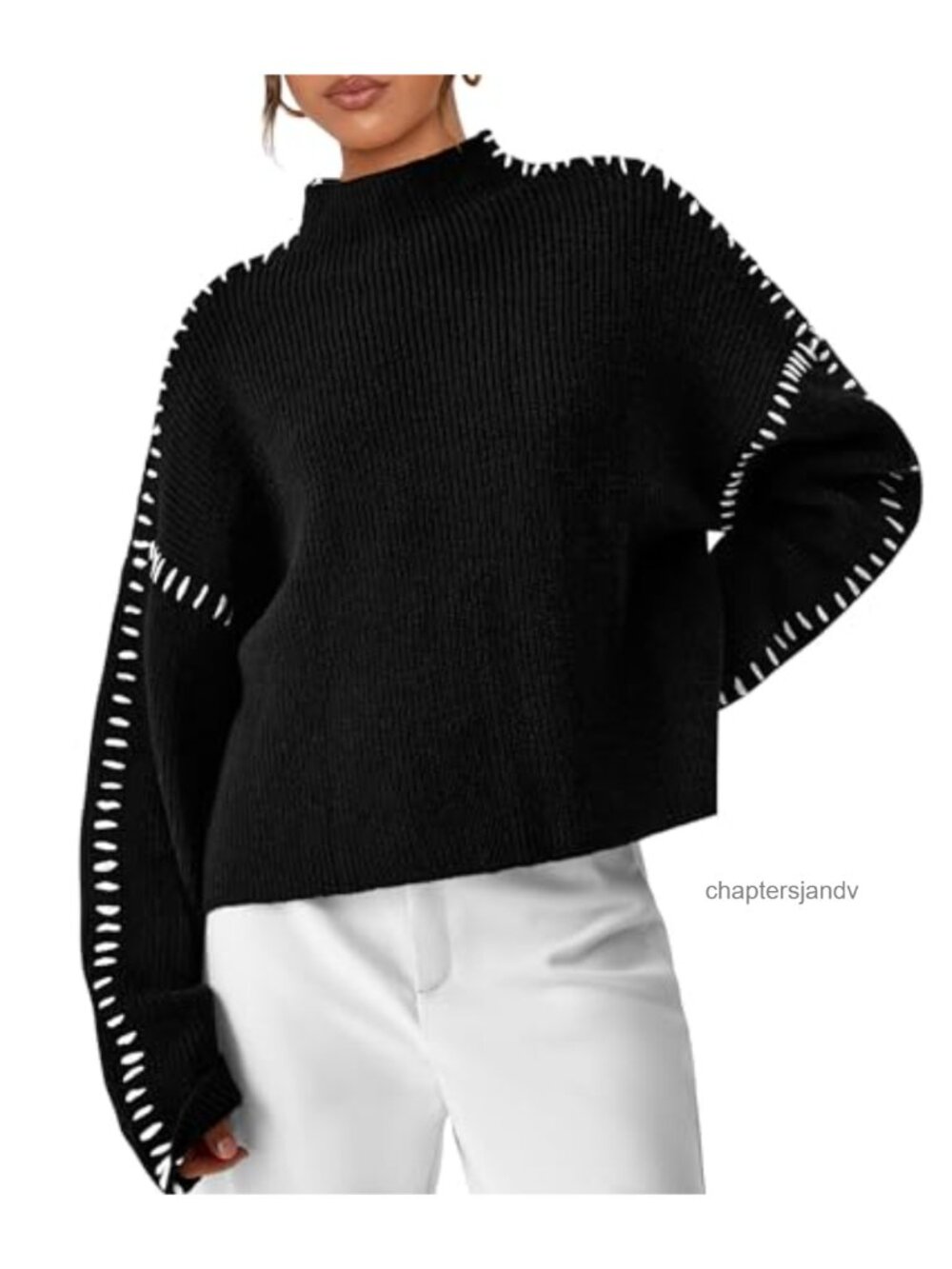 Chunky Knit Oversized Pullover Sweater Mock Neck Ribbed